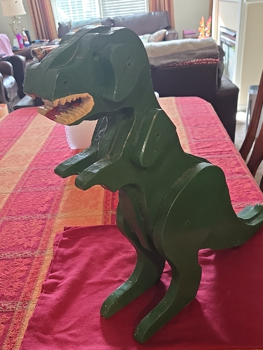 Green Wooden Dinosaur Figurine for Reptile Decor